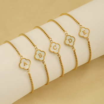 Elegant Gold Adjustable Clover Bracelet with Personalized Monogram Initial