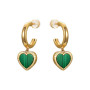 18ct Gold Plated Hoop Earring With Malachite Heart Charm Dangle Earrings