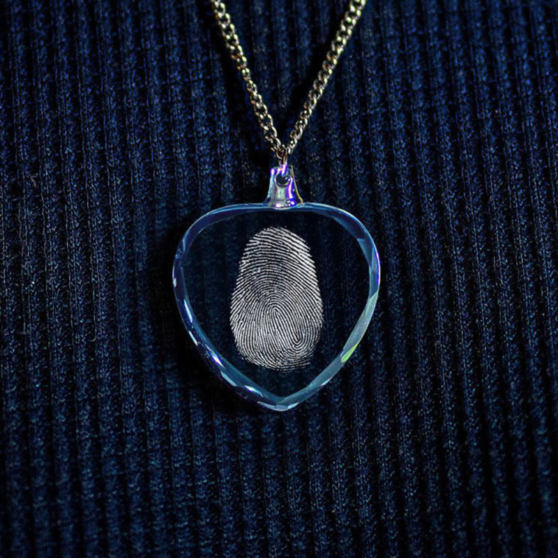 Personalised fingerprint crystal heart necklace