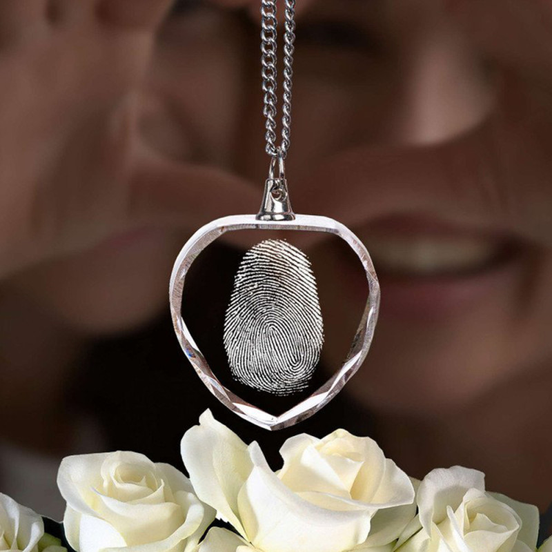 Fingerprint Crystal Heart Necklace Personalised fingerprint crystal heart necklace