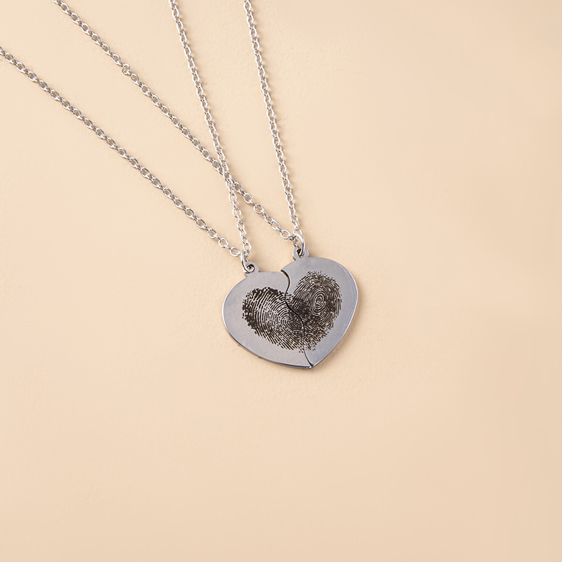 Fingerprint Breakable Heart Necklace in Sterling Silver Solid silver breakable heart necklace for fingerprint engraving