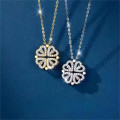 Four-leaf clover heart pendant necklace with sparkling crystals