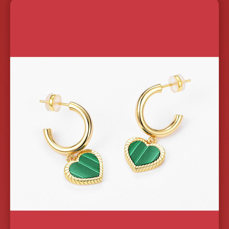 18ct Gold Plated Hoop Earrings with Malachite Heart Charm 18ct gold plated hoop earrings with malachite heart charm dangles