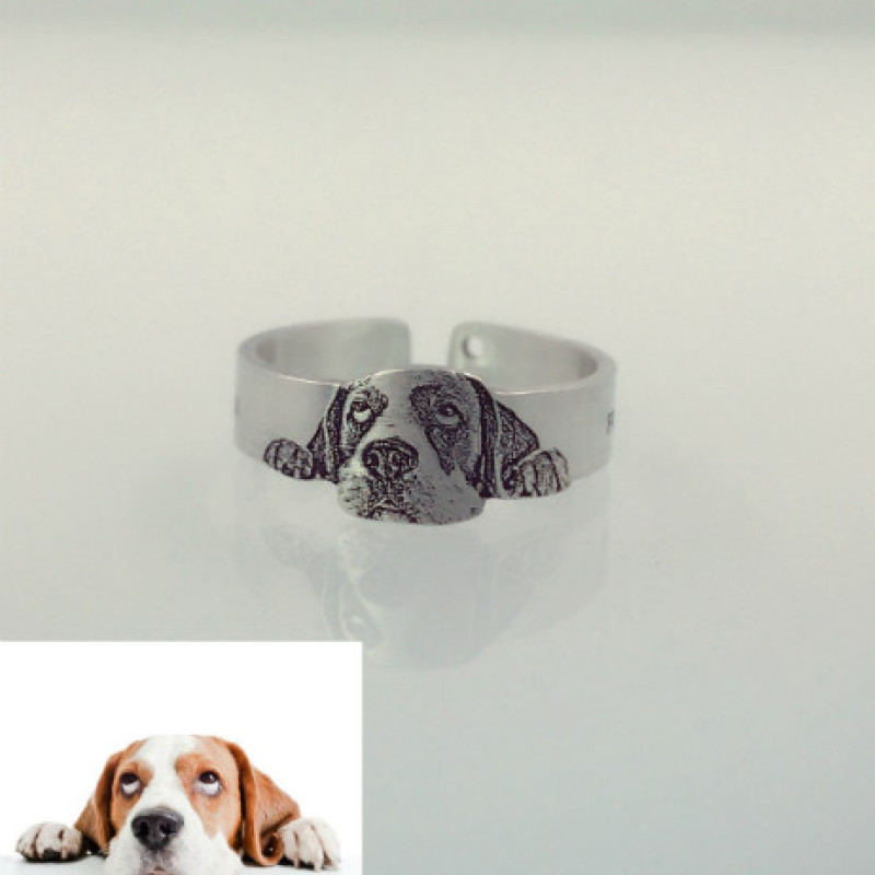 Personalized pet photo engraved sterling silver ring with chain