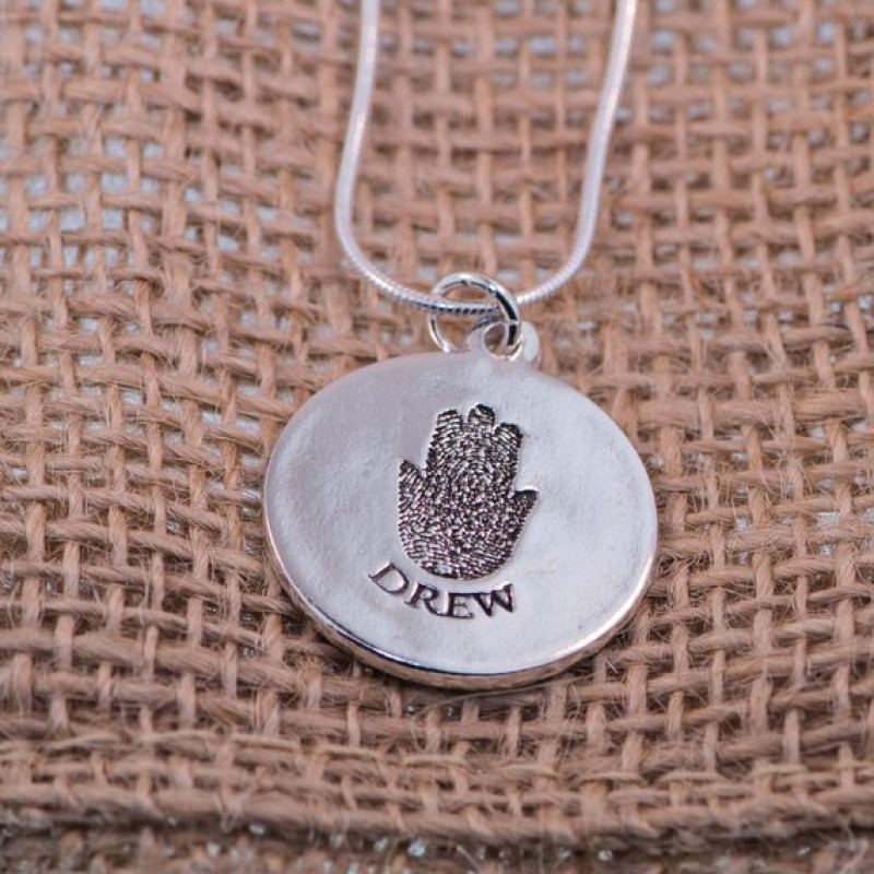 Personalized Fingerprint Sterling Silver Charm Necklace Personalized fingerprint sterling silver charm necklace