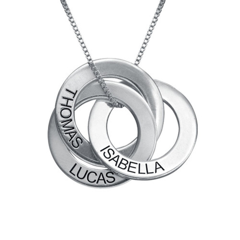 Three interlocking Russian ring necklace with hand-stamped wording