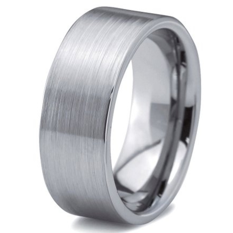 8 mm Silver Brushed Tungsten Men's Wedding Band Silver brushed and polished 8 mm tungsten carbide men's ring
