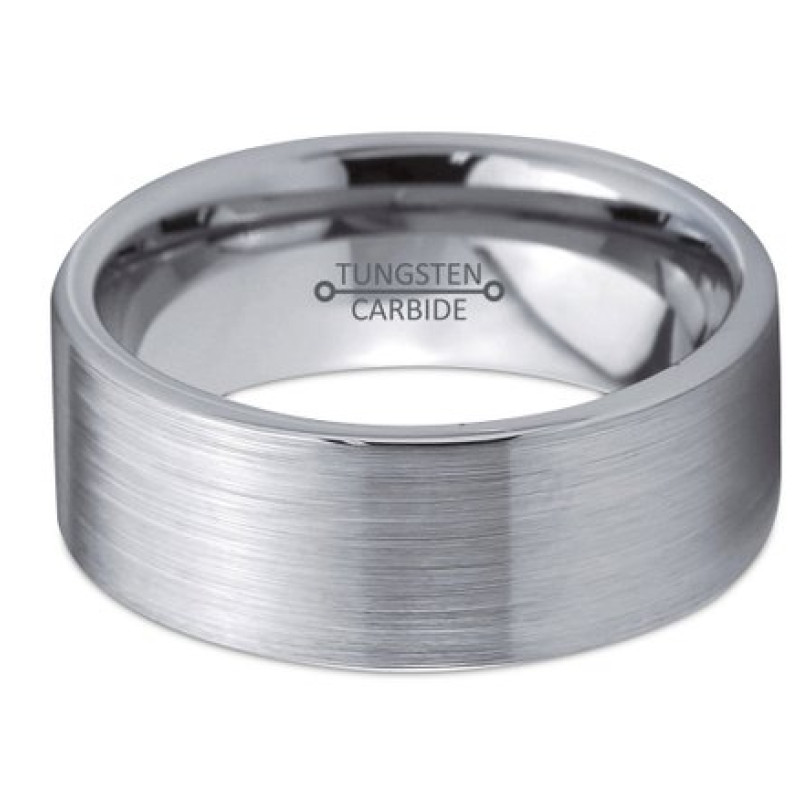 8 mm Silver Brushed Tungsten Men's Wedding Band Silver brushed and polished 8 mm tungsten carbide men's ring