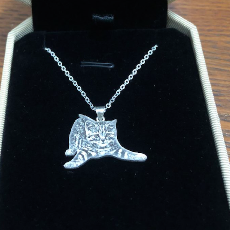 Personalised Pet Silhouette Engraved Necklace Personalised pet silhouette engraved necklace in solid silver