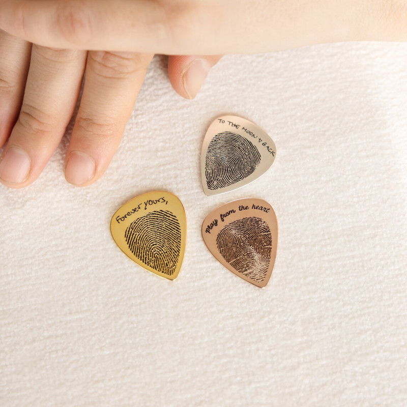 925 Sterling Silver Bespoke Fingerprint Guitar Pick Bespoke fingerprint guitar pick pendant with two-sided engraving