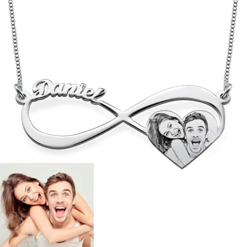 Custom Photo Engraved Infinity Necklace Sterling silver custom photo engraved infinity necklace