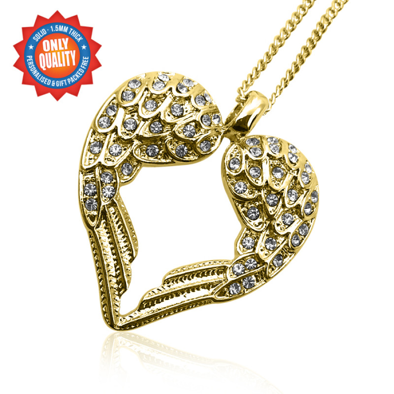 Personalised Angels Heart 18ct gold-plated pendant with chain