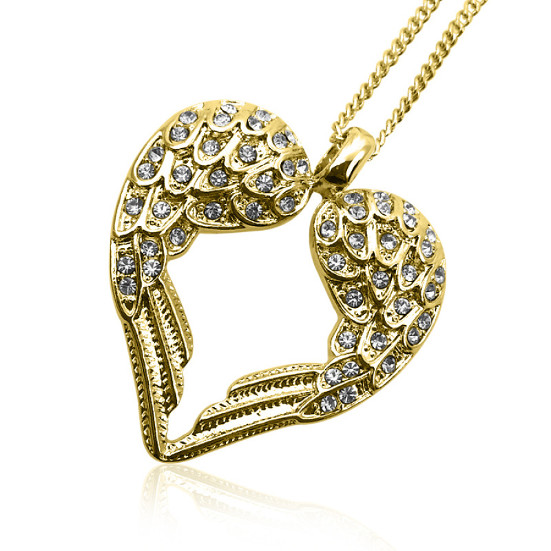 Personalised Angels Heart gold pendant with chain