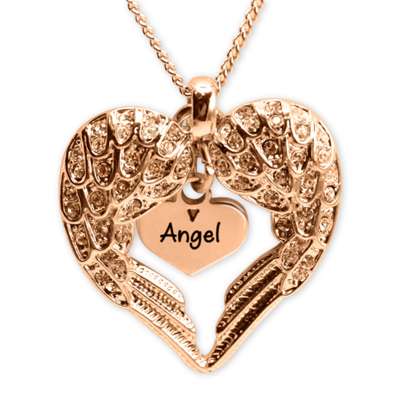 Personalised Angels Heart Necklace with Heart Insert in rose gold