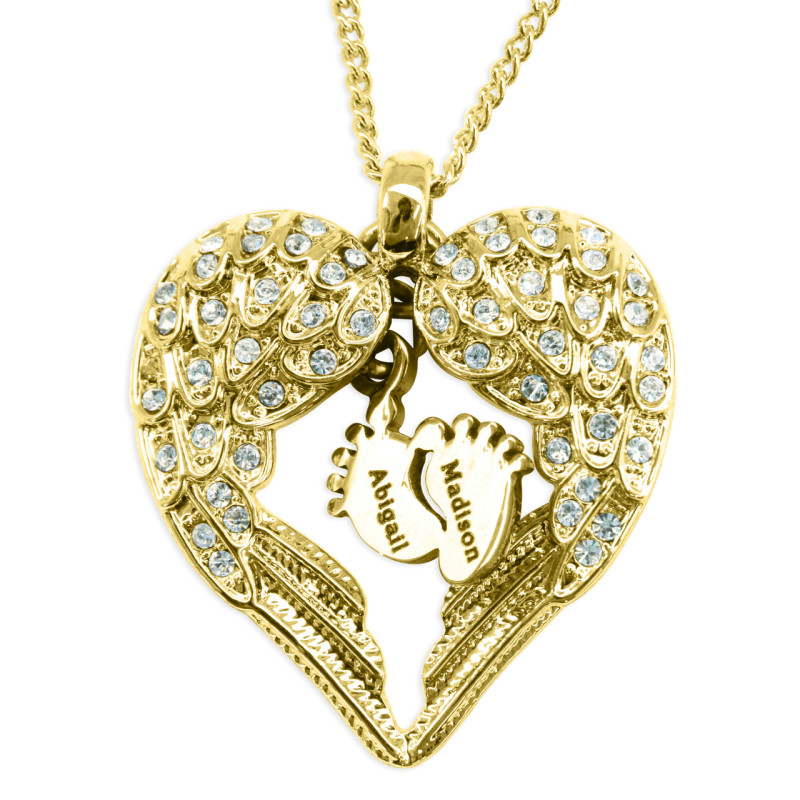 Personalised Angel Heart Necklace with Feet Insert in gold