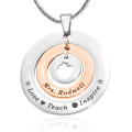 Personalised Circles of Love teacher necklace in two-tone rose gold and silver