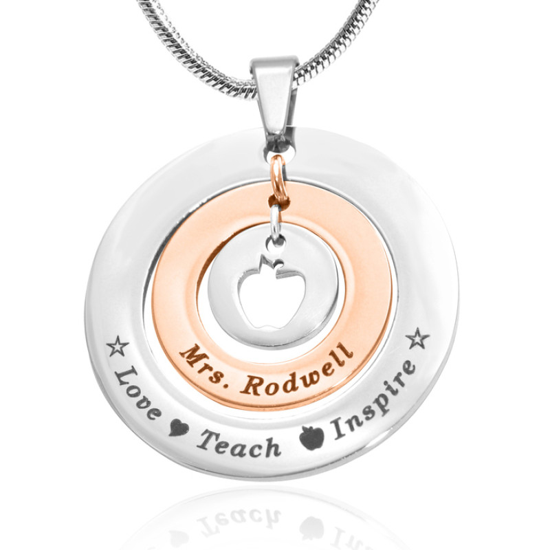 Personalised Circles of Love teacher necklace in two-tone rose gold and silver