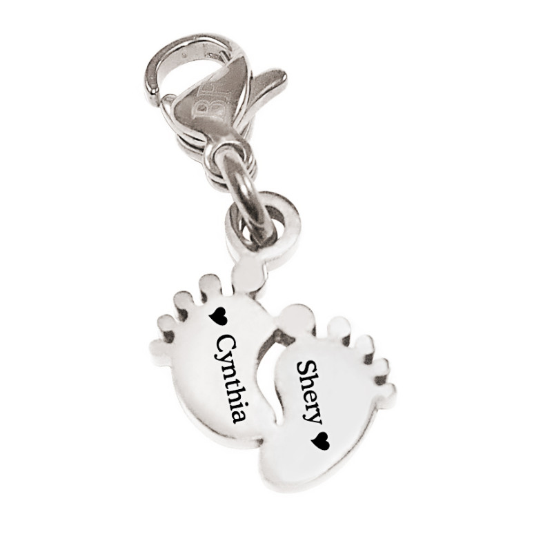 Silver Personalised Feet Charm with Clasp Silver personalised feet charm with clasp
