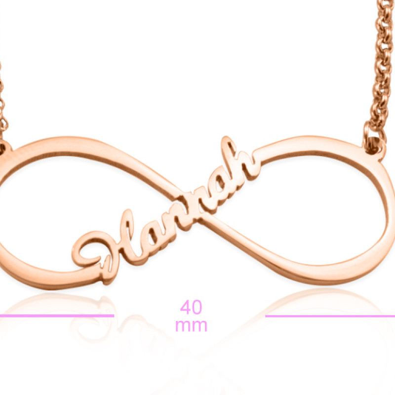 Size reference image for the rose gold infinity name necklace