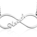 Single Infinity Name Necklace Close View Close view of a silver personalised single infinity name necklace