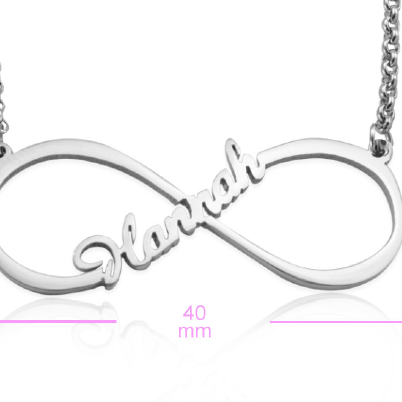 Single Infinity Name Necklace Size View Size view of a silver personalised single infinity name necklace