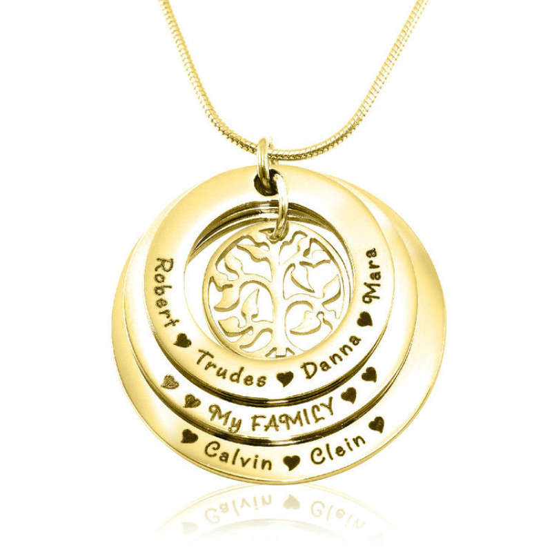 Personalised Family Triple Love 18ct Gold Plated Pendant Personalised Family Triple Love gold family tree pendant