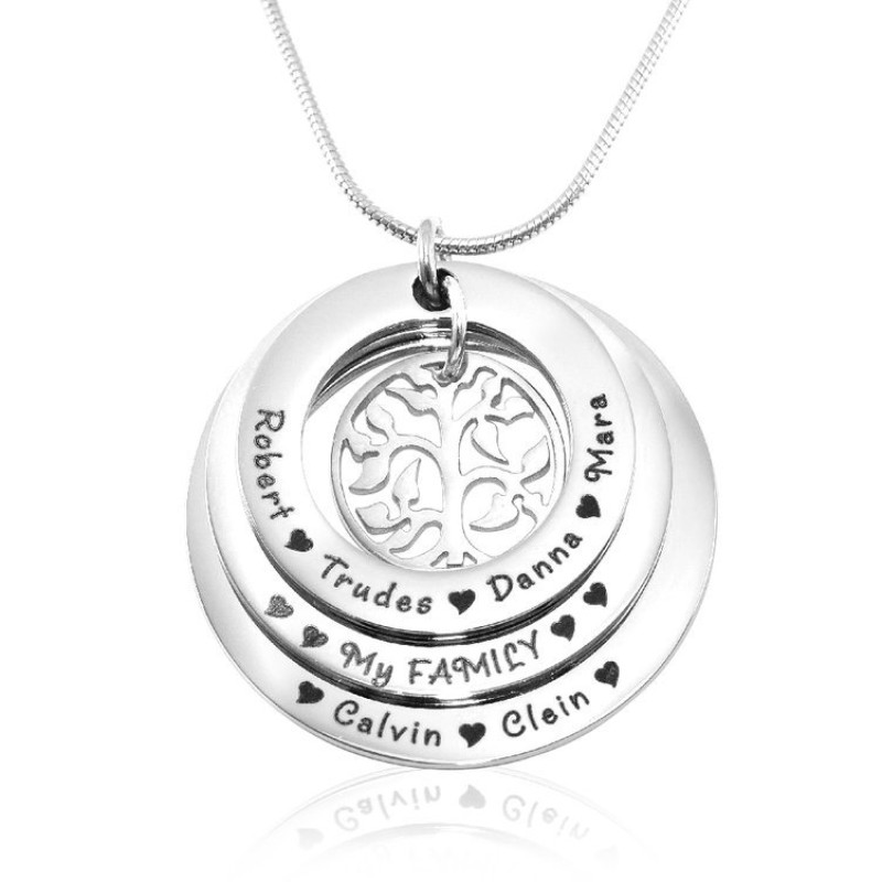 Personalised Family Triple Love Sterling Silver Personalised Family Triple Love sterling silver family tree pendant