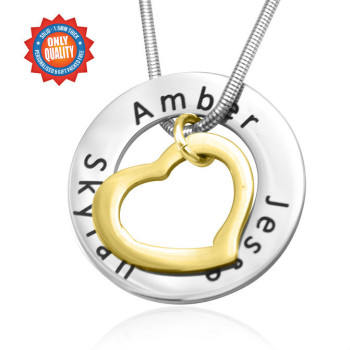 Personalised Heart Washer Necklace - TWO TONE - Gold Silver