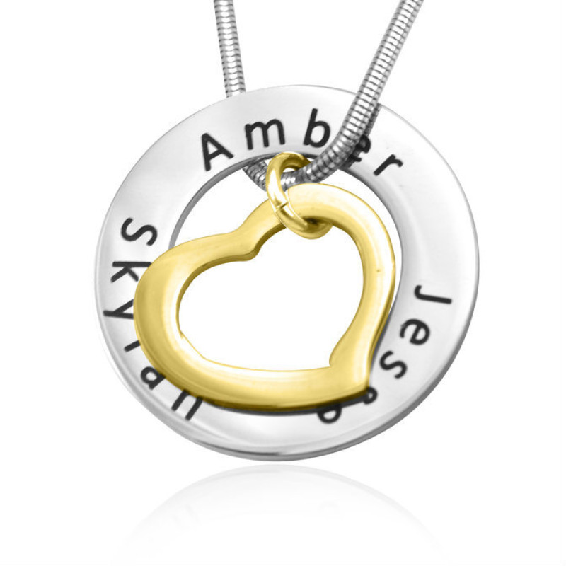 Two-Tone Heart Washer Necklace Close-Up Close-up view of the two-tone heart washer necklace
