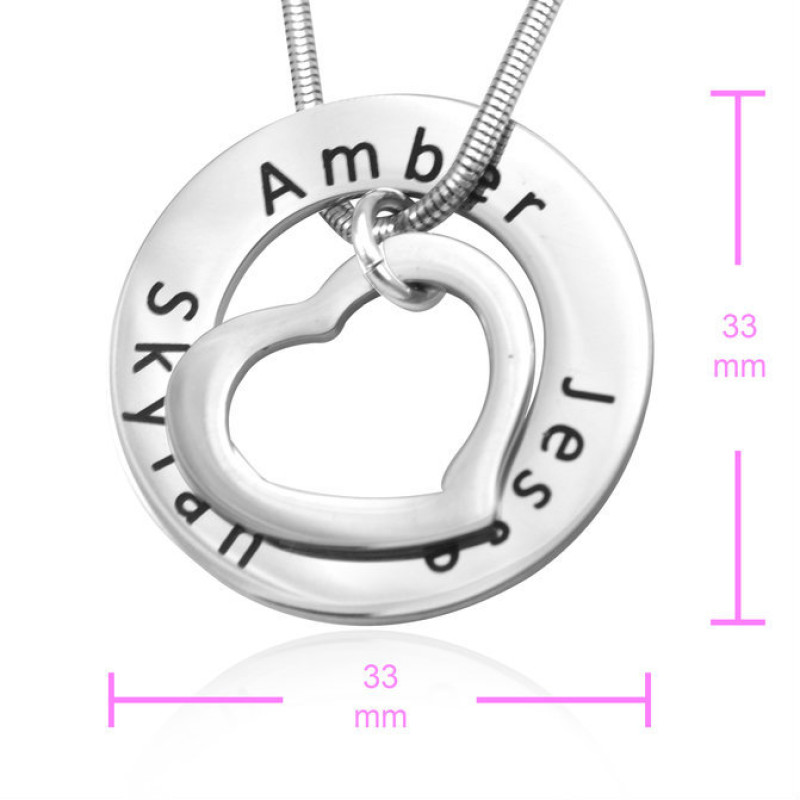 Personalised Heart Washer Necklace in Silver Silver Personalised Heart Washer Necklace