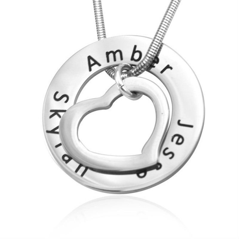 Personalised Heart Washer Necklace Detail Silver Personalised Heart Washer Necklace detail