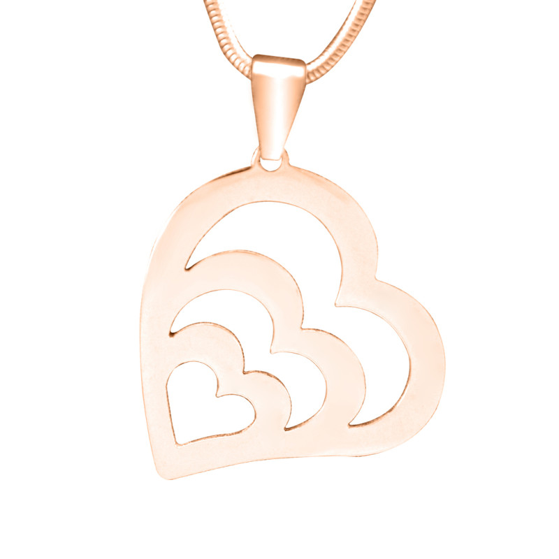 Close-up view of the Hearts of Love Necklace in rose gold finish