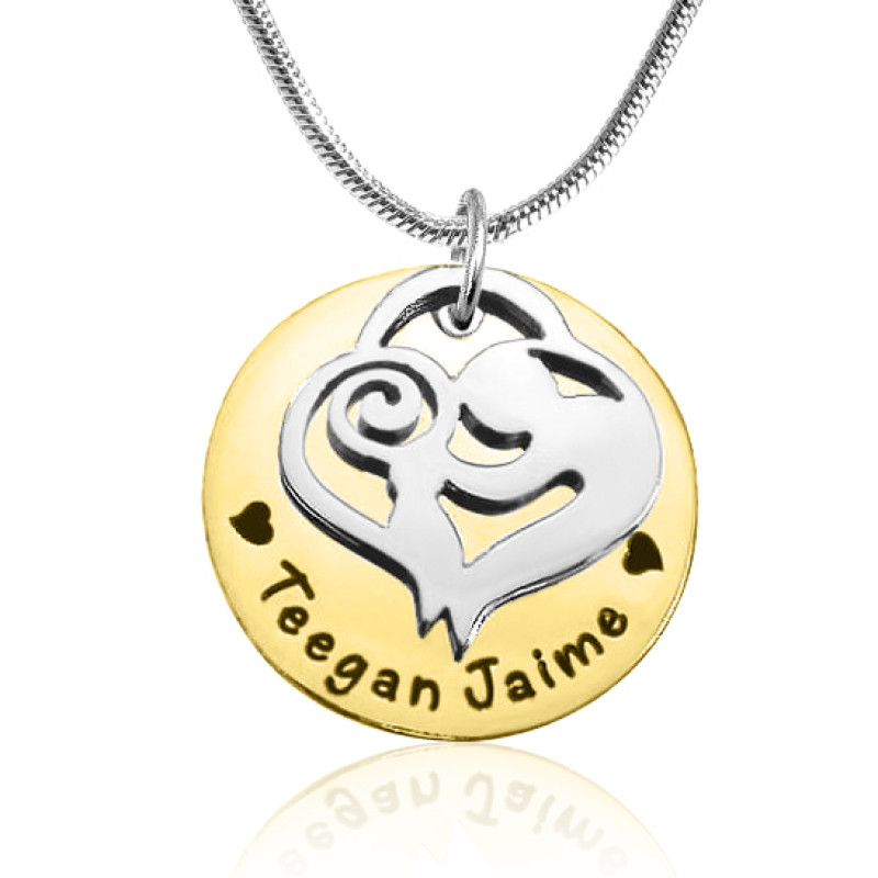 Personalised Mother’s Disc Single Necklace – Two Tone Gold Silver Personalised mother’s single-disc necklace in two-tone gold and silver