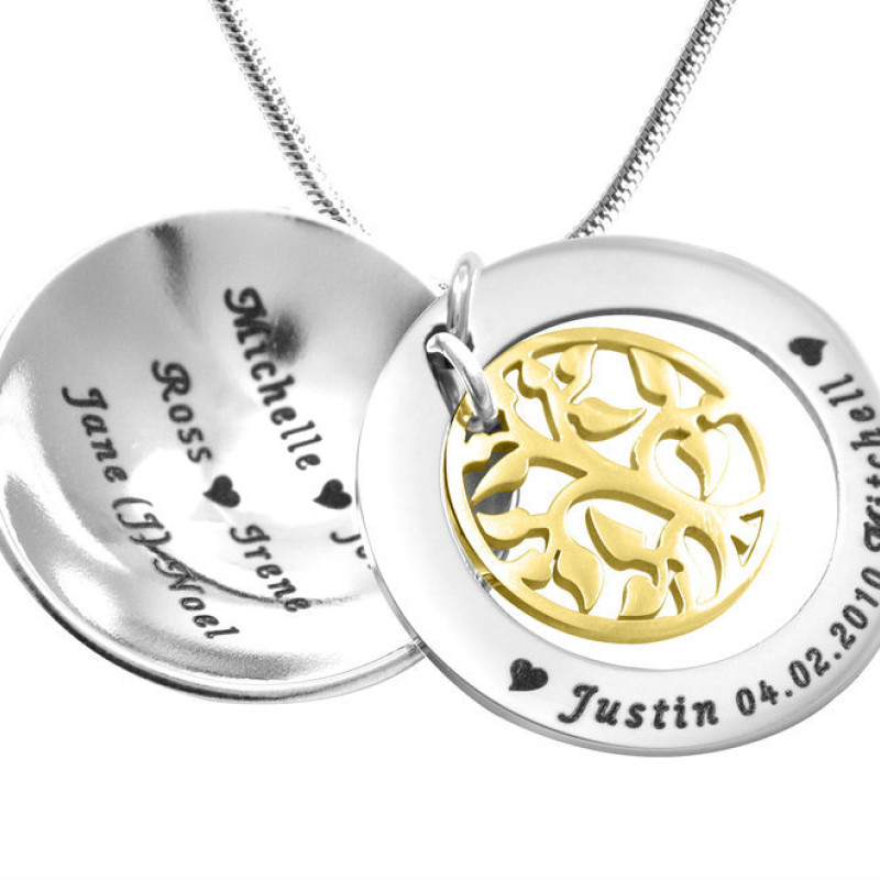 Personalised Family Tree Dome Necklace - Gold Tree Personalised family tree dome necklace with a two-tone gold tree detail