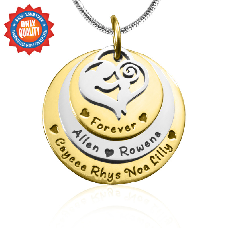 Personalised triple mother's disc necklace in two-tone gold and silver