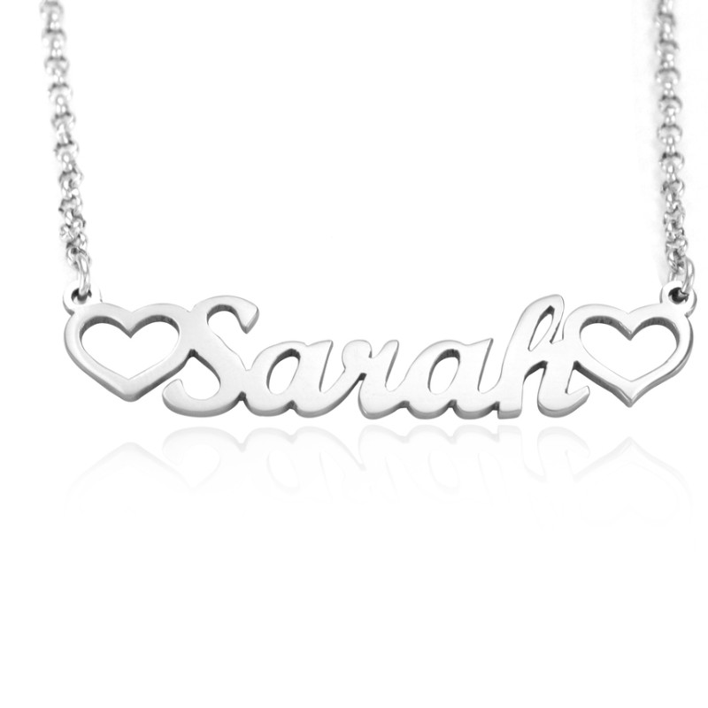 Personalised silver name necklace with heart ornament