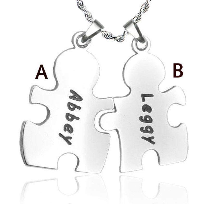 Two-piece personalised puzzle necklace