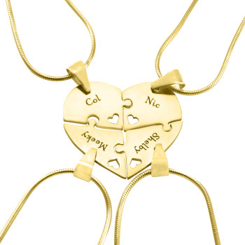 Personalised Quad Heart Puzzle - Four Personalised Necklaces 
