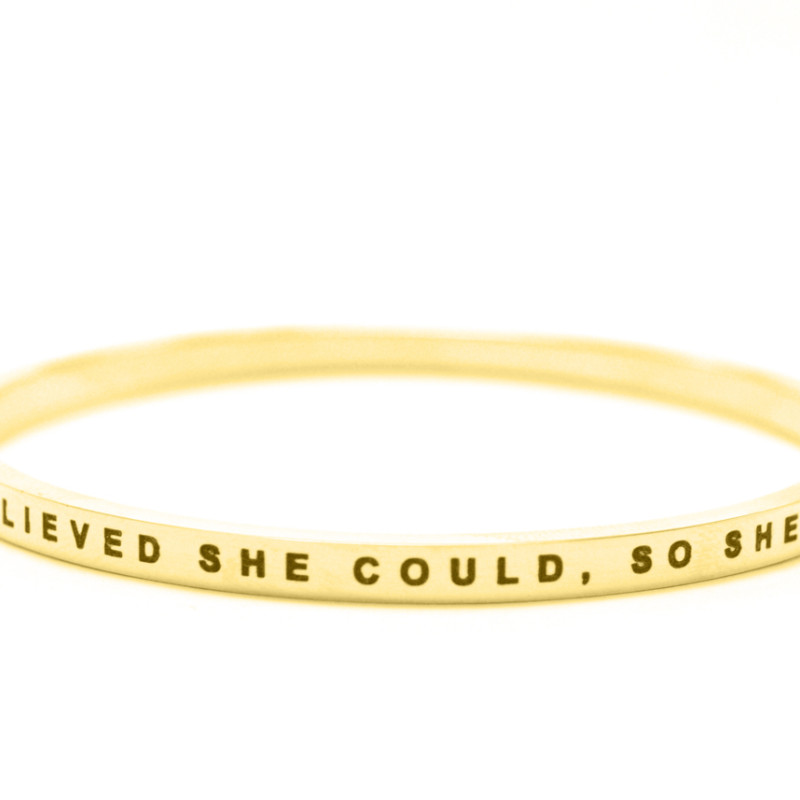 Personalised She Believed She Could Bangle in Gold Gold personalised She Believed She Could bangle