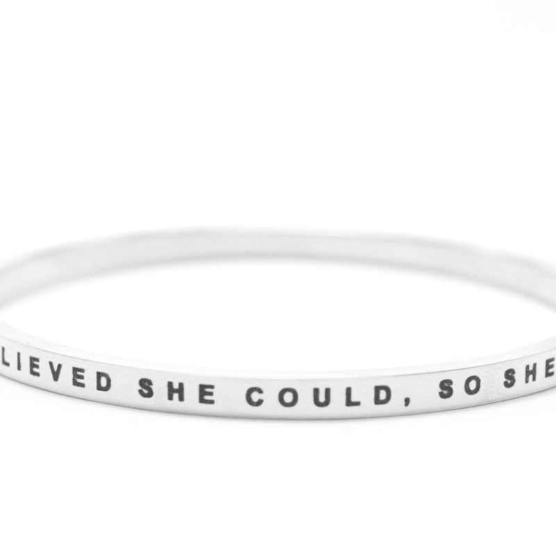 Personalised She Believed She Could Bangle in Silver Silver personalised She Believed She Could bangle