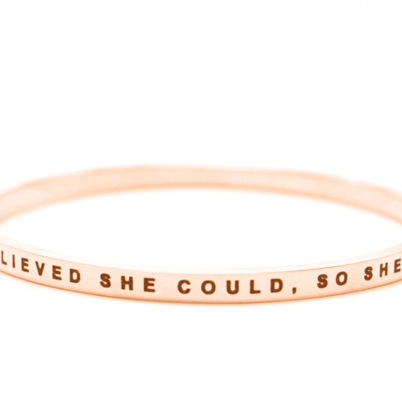Personalised She Believed She Could Bangle in Rose Gold Rose gold personalised She Believed She Could bangle