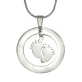 Close-up view of the Single Feet silver necklace