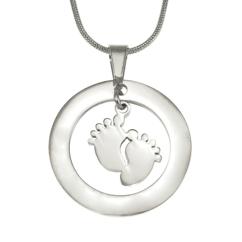 Close-up view of the Single Feet silver necklace