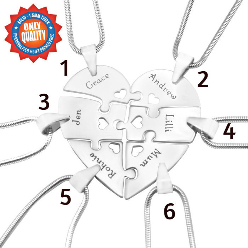 Personalised Hexa Heart Puzzle Necklace Personalised Hexa Heart Puzzle Necklace with six connecting pendants
