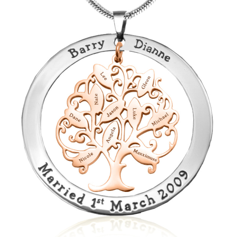 Personalised Tree of My Life Washer Necklace - Rose Gold Tree Personalised Tree of My Life washer necklace with rose gold tree detail