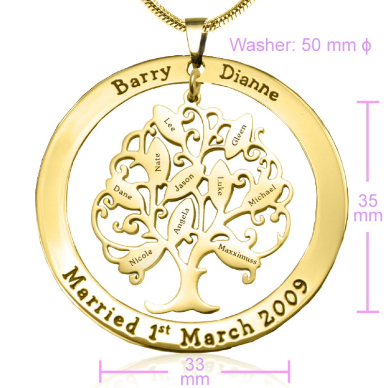Personalised Tree of My Life Washer Necklace Gold-finish Personalised Tree of My Life washer necklace