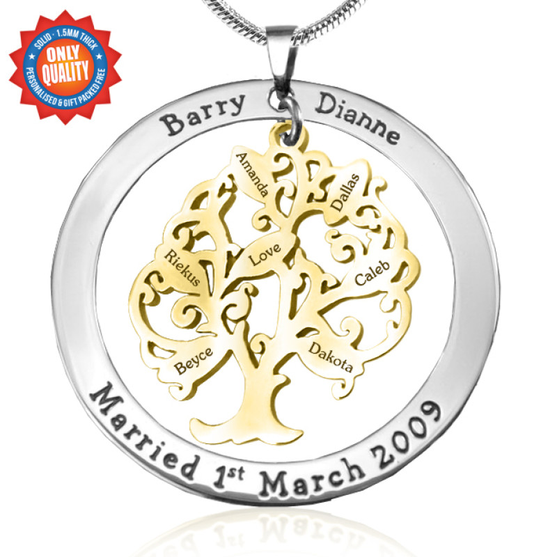Personalised Tree of Life washer pendant with a gold tree design