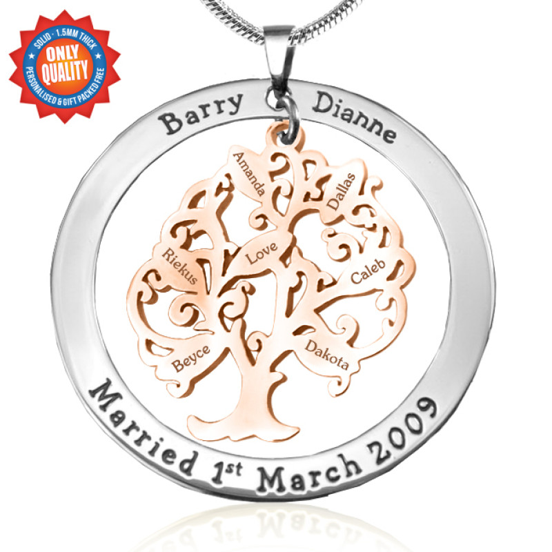 Personalised Tree of My Life washer pendant with a rose gold tree design