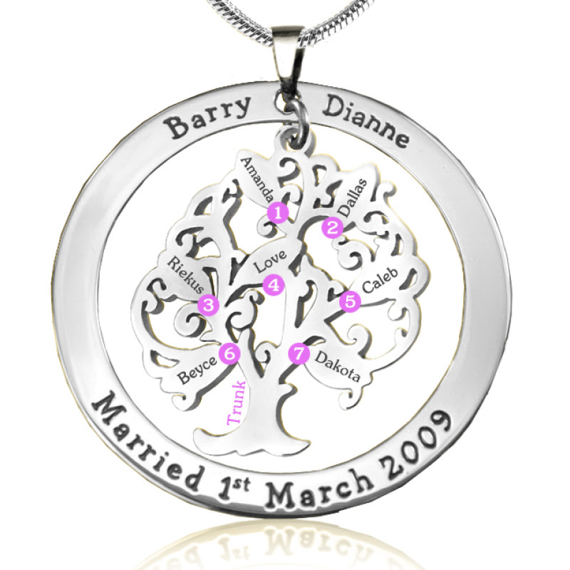 Personalised Tree of My Life washer pendant in silver