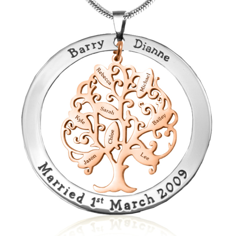 Personalised Tree of My Life Washer 8 two-tone pendant with rose gold tree